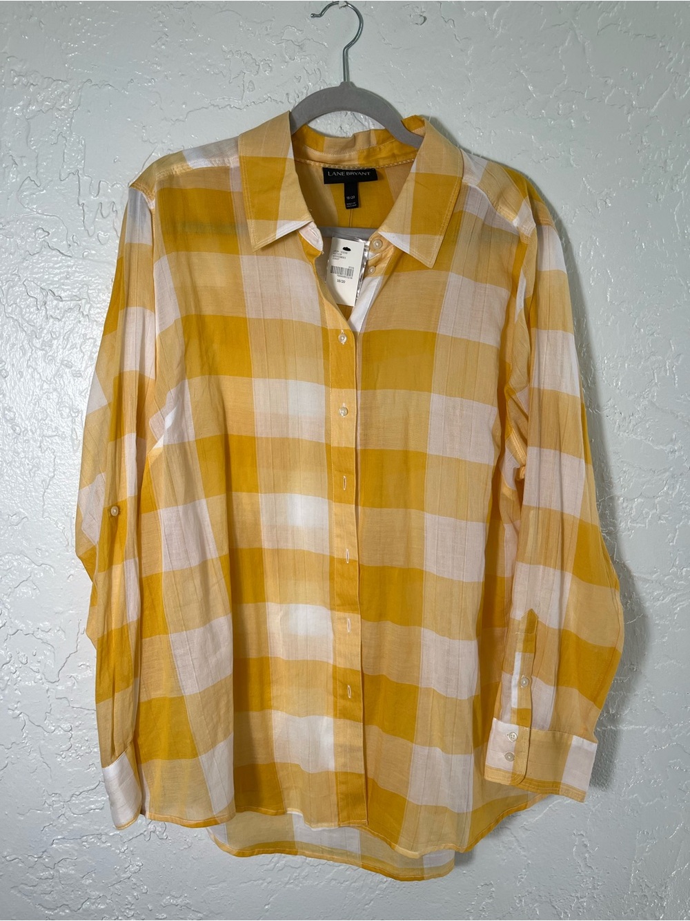 Lane Bryant Yellow & White Plaid Cotton Button Down Shirt 18/20 NWT